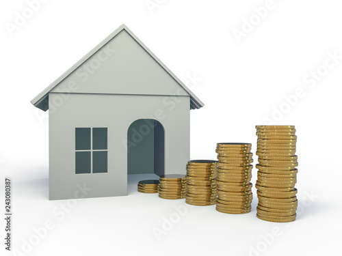 Mortgage concept. Toy model of small house. 3D