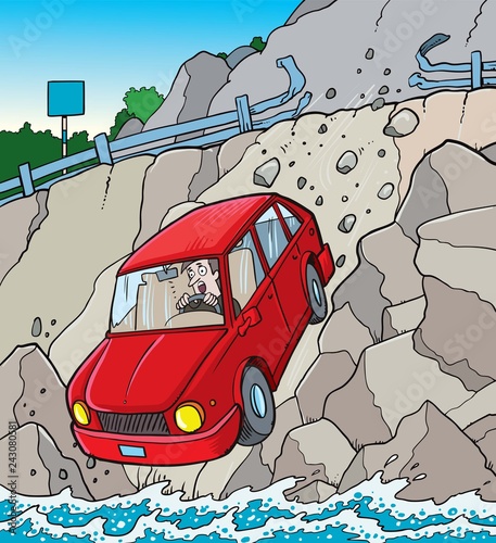 Car crash.  Car falls into water