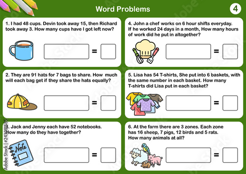 Math word problem worksheets - Sheet for exam and testing.