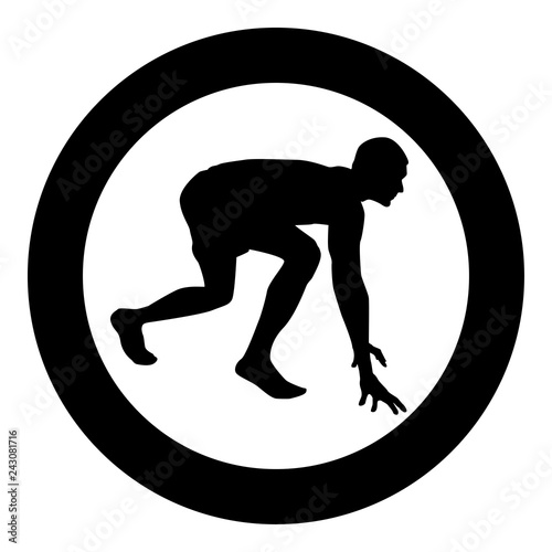 Runner preparing to start running Start running Runner in ready posture to sprint silhouette Ready to start icon black in circle round