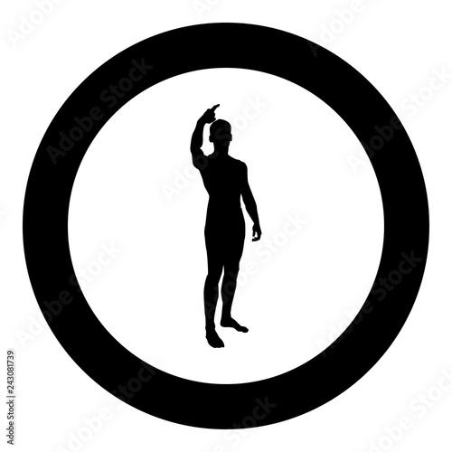 Man shows his finger up concept silhouette icon black color illustration in circle round