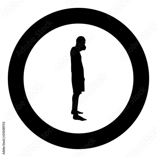 Man covering his mouth Silhouette concept close mouth shock grief icon black color illustration in circle round