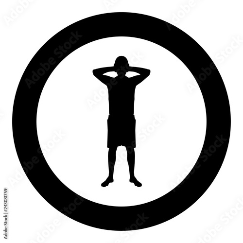 Man covering his ears silhouette front view Closing concept ignore icon black color illustration in circle round