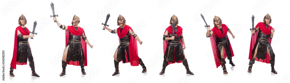 Gladiator holding sword isolated on white Gladiator holding sword isolated on white