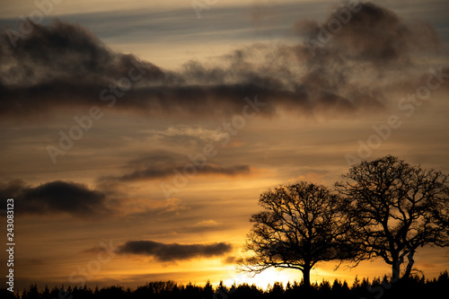 Winter sunset over farmland in the rural county of Hampshire