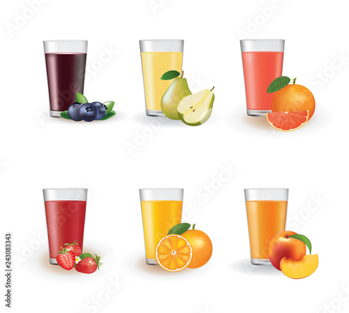 Set of juices in a glass, vector