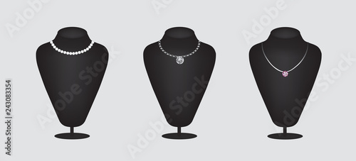 Mannequin silhouette with diamond necklaces set, vector