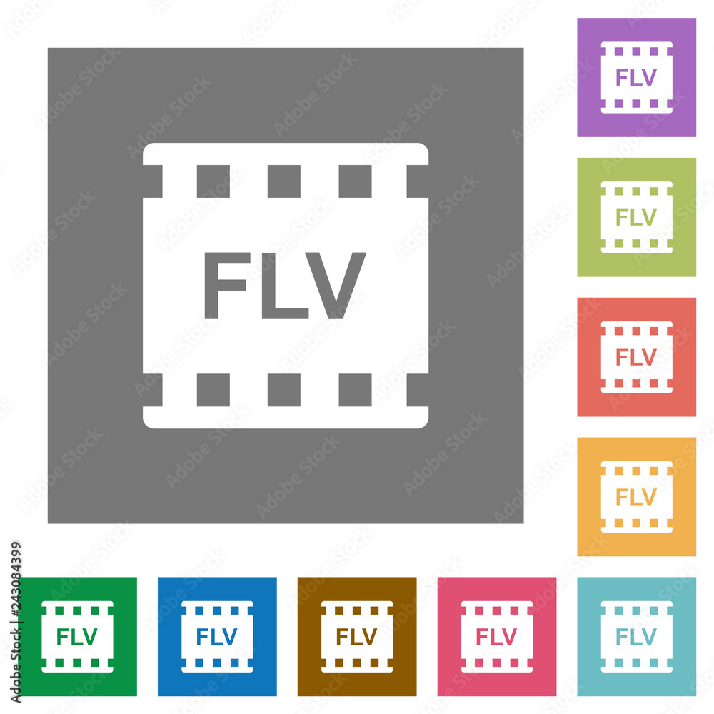 FLV movie format square flat icons FLV movie format square flat icons