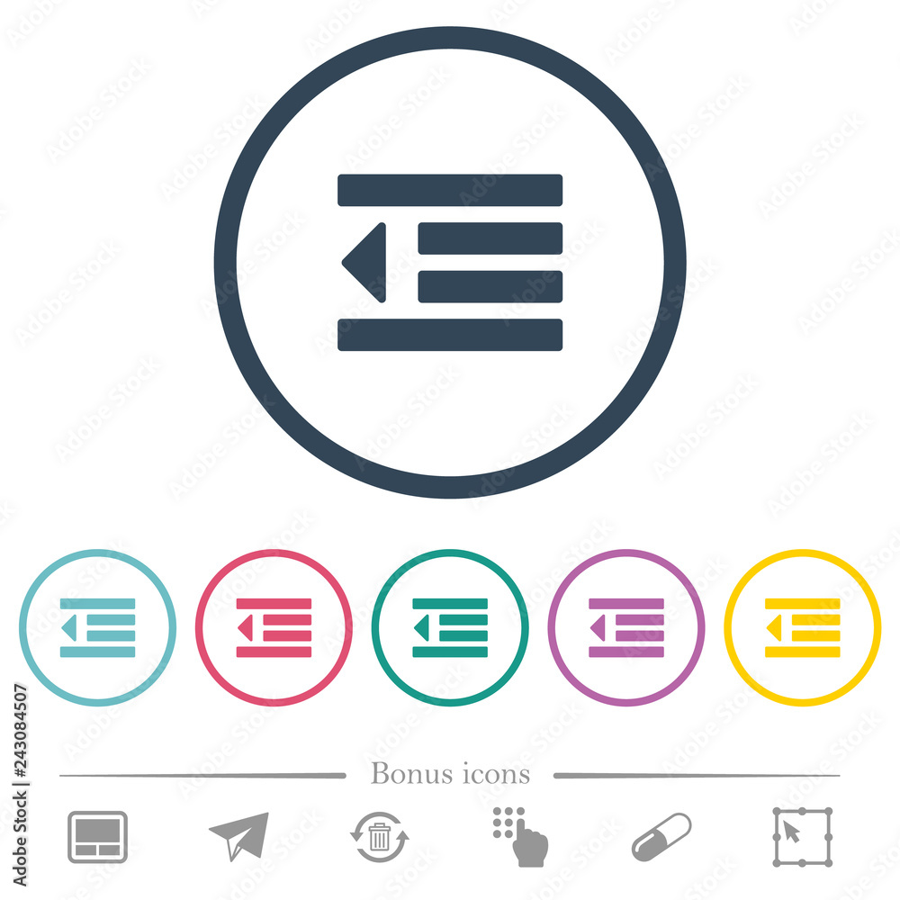 Decrease text indentation flat color icons in round outlines Decrease text indentation flat color icons in round outlines