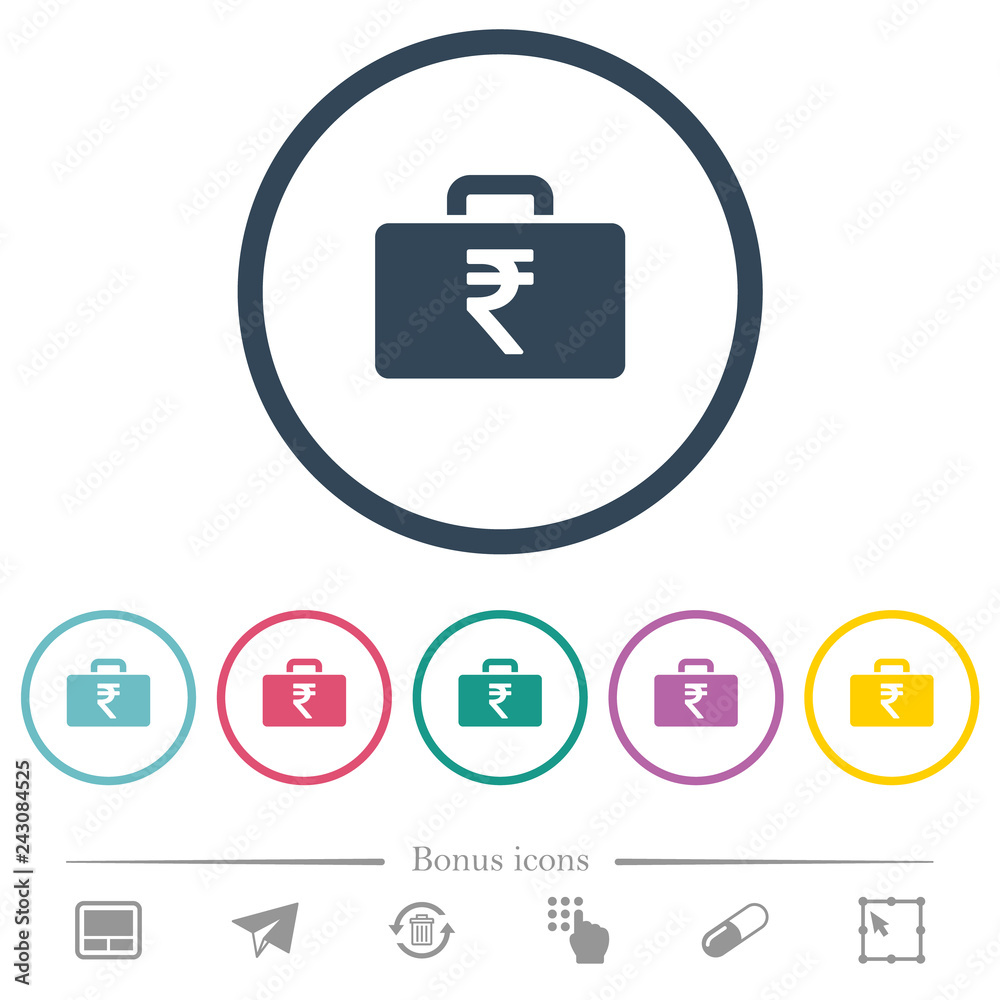 Indian Rupee bag flat color icons in round outlines Indian Rupee bag flat color icons in round outlines