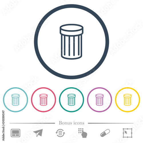 Trash flat color icons in round outlines