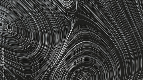 Smooth curles from metal strings on black background
