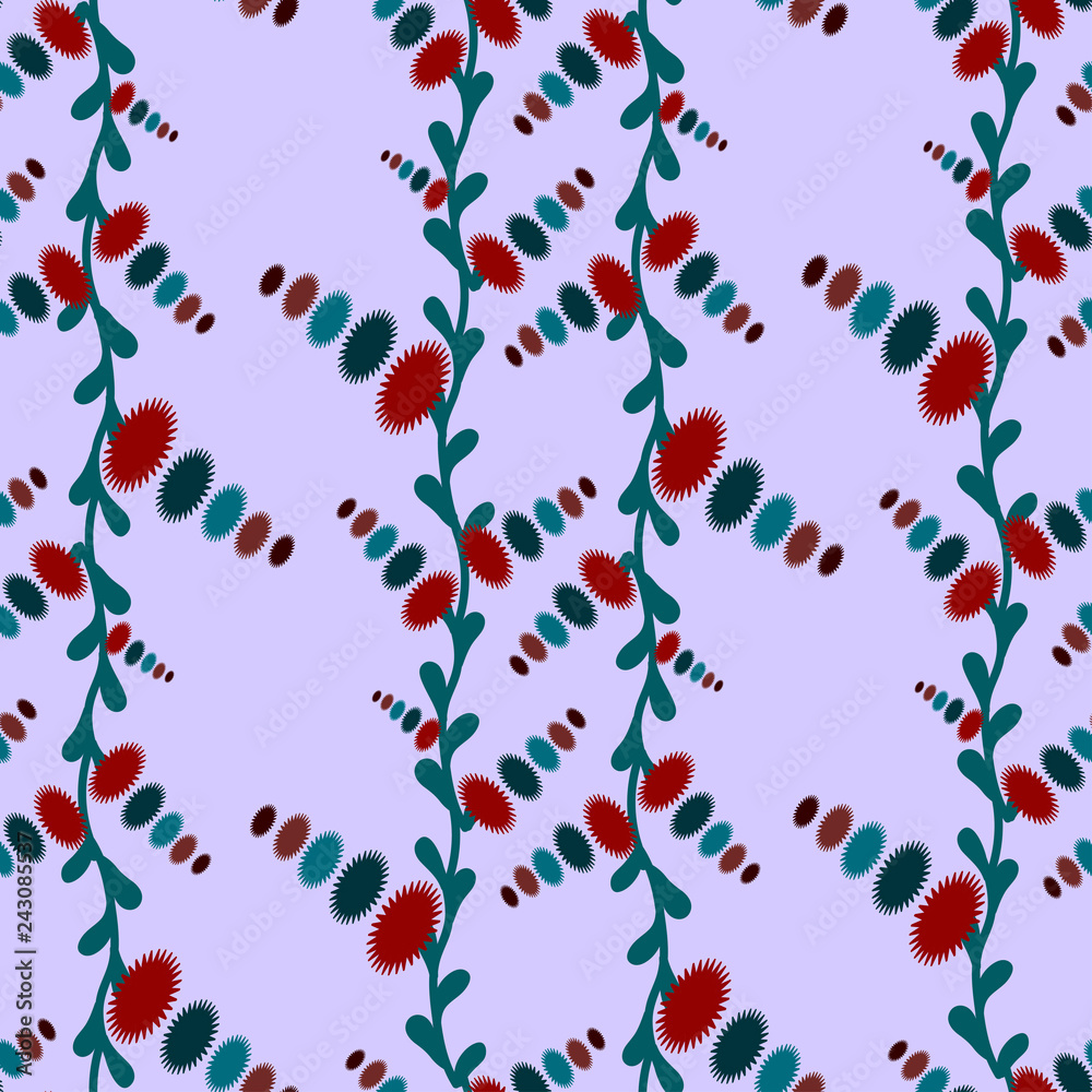 Fototapeta premium Blue branch with colorful abstract flowers in a light blue color