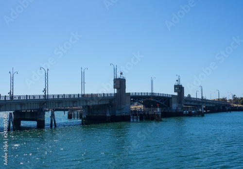 Birkenhead Bridge across port Adelaide river in blue sky day.