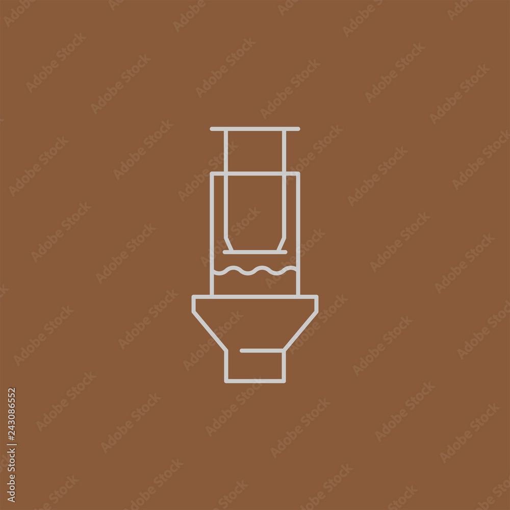 Coffee icon and linear coffeeshop badge in outline style with trendy thin line emblem for cafe sign, coffee house, the symbol for the app.