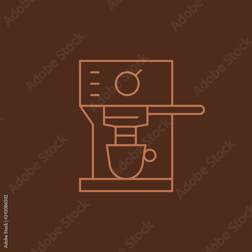 Coffee icon and linear coffeeshop badge in outline style with trendy thin line emblem for cafe sign, coffee house, the symbol for the app.