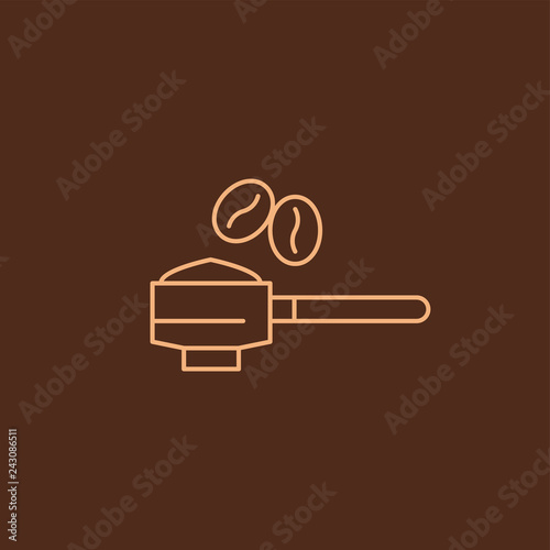 Coffee icon and linear coffeeshop badge in outline style with trendy thin line emblem for cafe sign, coffee house, the symbol for the app.