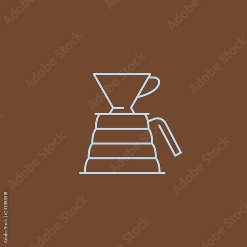 Coffee icon and linear coffeeshop badge in outline style with trendy thin line emblem for cafe sign, coffee house, the symbol for the app.