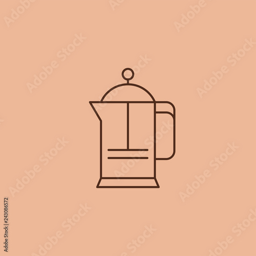 Coffee icon and linear coffeeshop badge in outline style with trendy thin line emblem for cafe sign, coffee house, the symbol for the app.