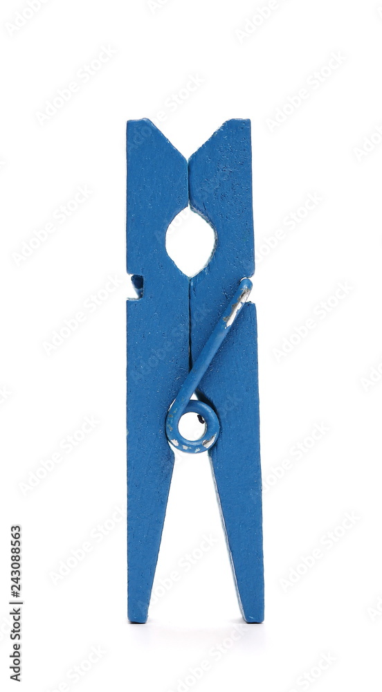 blue wooden clothespin macro isolated on white background blue wooden clothespin macro isolated on white background