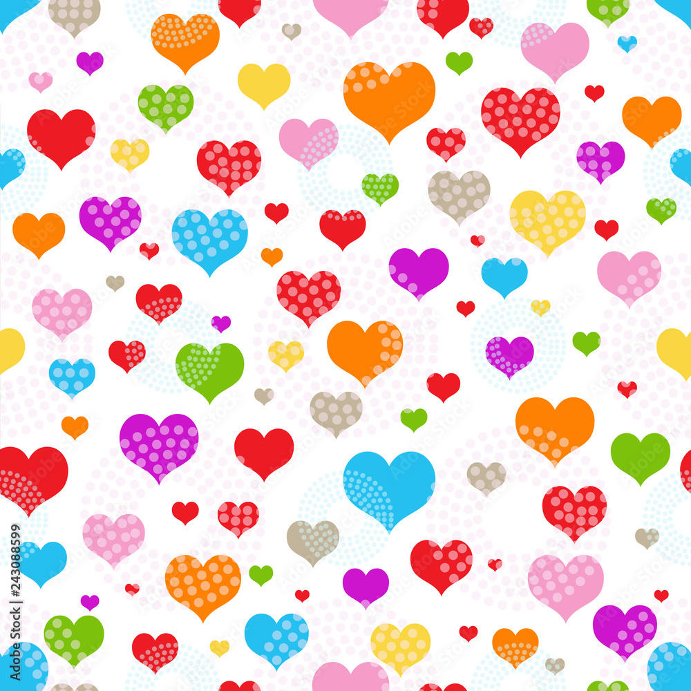 Bright seamless valentine pattern of multicolored hearts