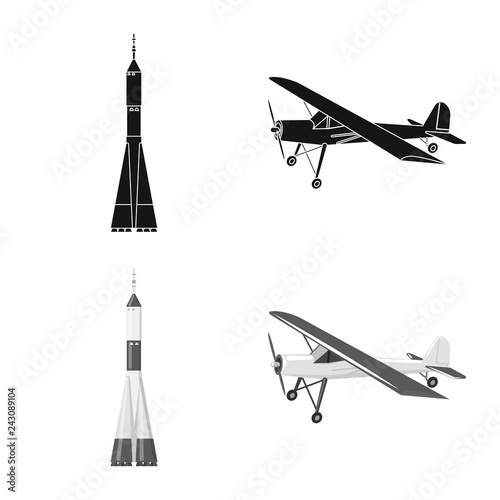 Vector illustration of plane and transport symbol. Collection of plane and sky stock symbol for web.