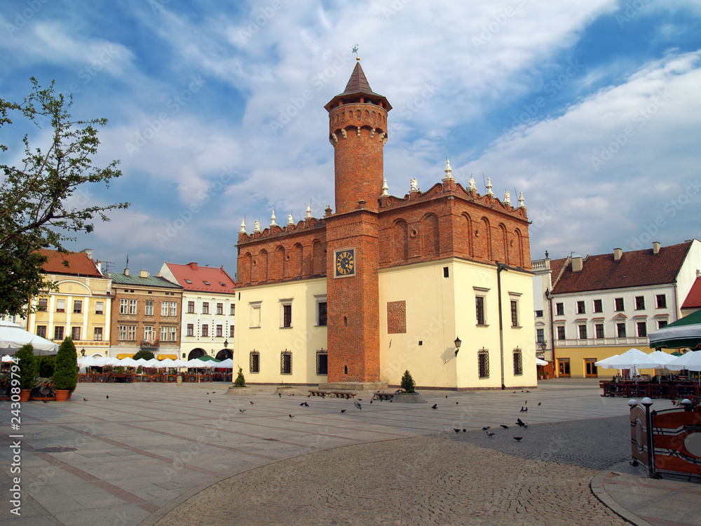 Town Hall with clock tower. Tarnow, Poland.