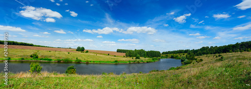 Sunny summer panorama with river
