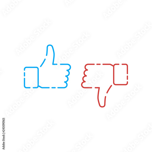 Vector illustration set of like and dislike line icons.Thumbs up and thumbs down.