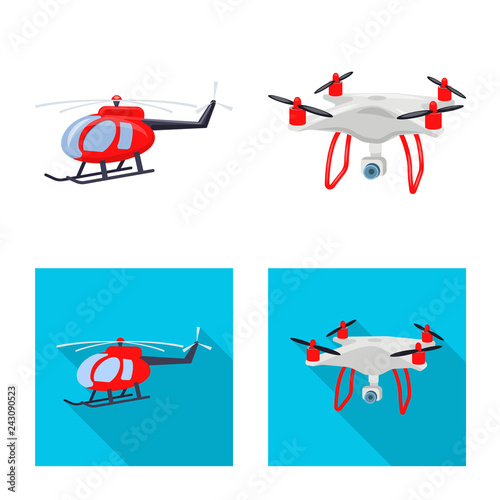Vector illustration of plane and transport symbol. Collection of plane and sky vector icon for stock.