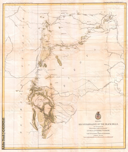 Fototapeta Naklejka Na Ścianę i Meble -  Old Map of The Black Hills, 1874, Ludlow and Custer