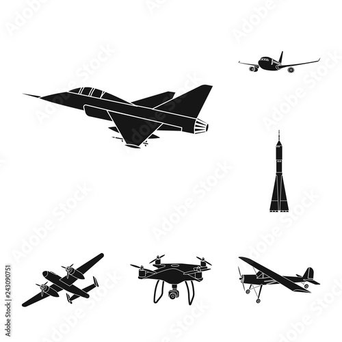 Vector design of plane and transport icon. Collection of plane and sky stock vector illustration.