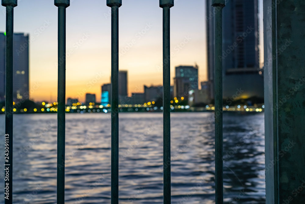 Naklejka premium Ho Chi Minh City Golden Hour Bokeh with Lights