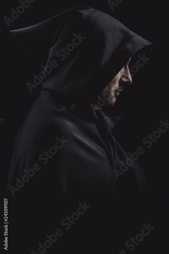 Portrait of a man in a medieval hood