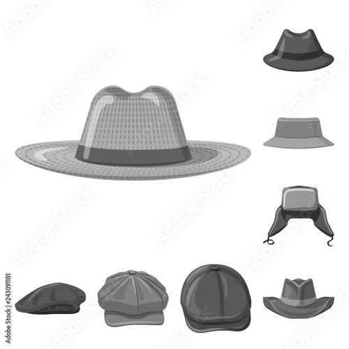 Vector design of headgear and cap icon. Collection of headgear and accessory vector icon for stock.