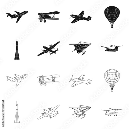 Isolated object of plane and transport icon. Collection of plane and sky vector icon for stock.