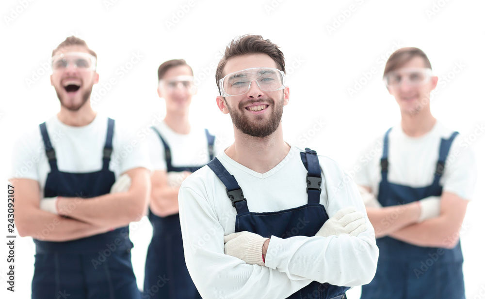 smiling group of professional industrial workers smiling group of professional industrial workers