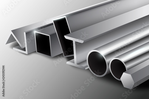 Metal rolling parts on abstract background, vector illustration of metal industry products