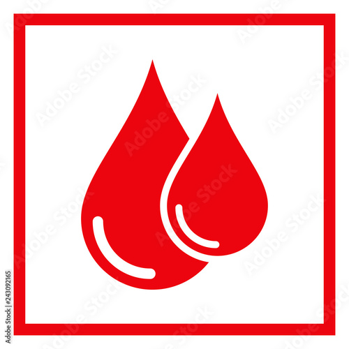 Donor blood icon. Symbol of red blood drops in a frame. Flat vector illustration for web design