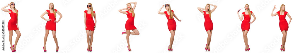 Beautiful woman in red dress isolated on white Beautiful woman in red dress isolated on white