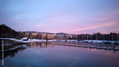Canvas Print Aerial sunset view on Skoyen urban area in Oslo, Norway