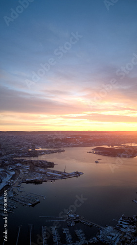 Photography Aerial sunset view over Oslo fjord in Norway