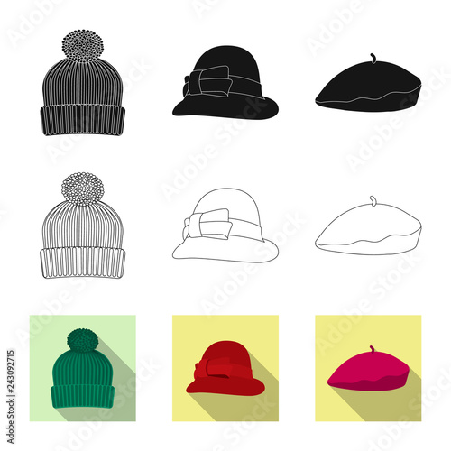 Isolated object of headgear and cap logo. Set of headgear and accessory vector icon for stock.