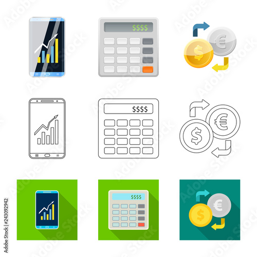 Vector design of bank and money symbol. Collection of bank and bill stock symbol for web.