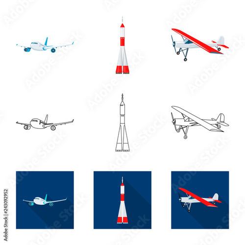 Vector illustration of plane and transport icon. Collection of plane and sky stock symbol for web.