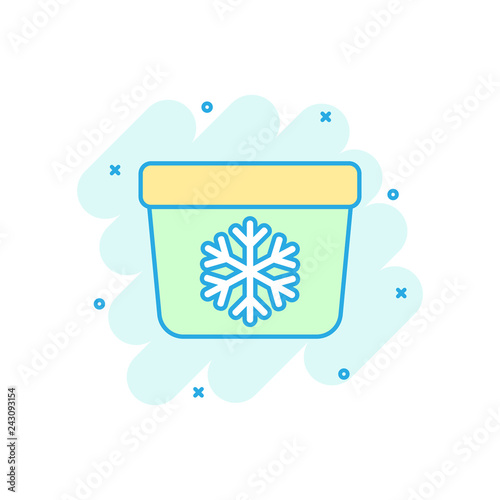 Fridge refrigerator icon in comic style. Freezer container vector cartoon illustration pictogram. Fridge business concept splash effect.