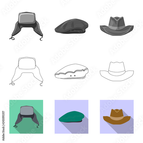 Vector illustration of headgear and cap logo. Set of headgear and accessory vector icon for stock.