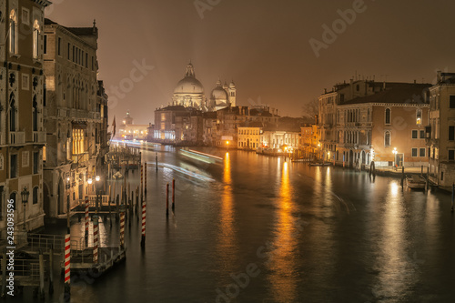 Night view on Grand Canal and basilica Santa Maria della Salute in Venice  Italy