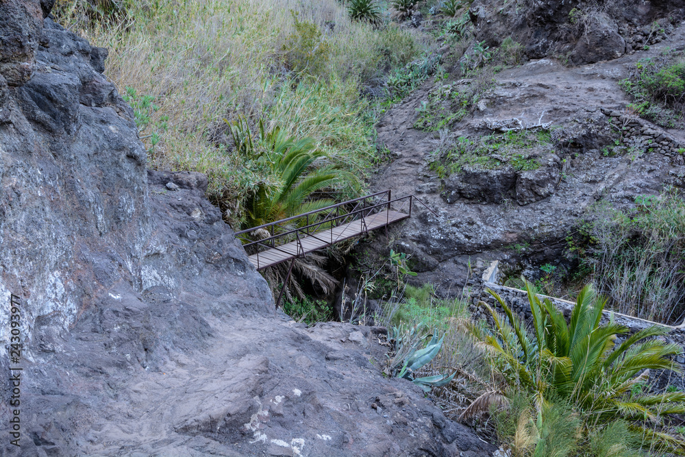 Maska ravine, cliffs, Tenerife. trail in the gorge Maska Maska ravine, cliffs, Tenerife. trail in the gorge Maska