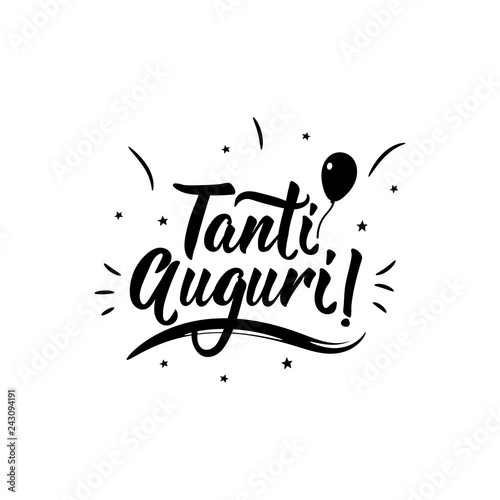 Best wishes in Italian. Ink illustration with hand-drawn lettering. Tanti Auguri photo